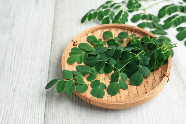 Fresh Moringa Leaves or Moringa Oleifera are the Next Superfood on Bamboo Plate